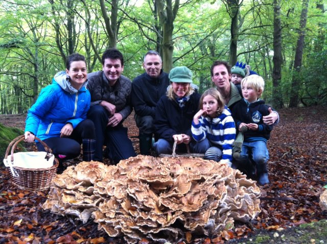foraging group with giant polypore